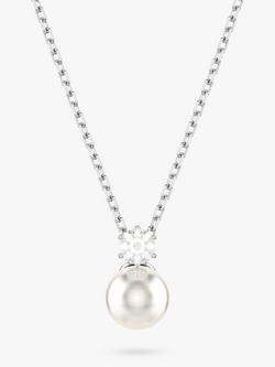 Swarovski Matrix Crystal Pearl Pendant Necklace, Silver/White, Silver/White