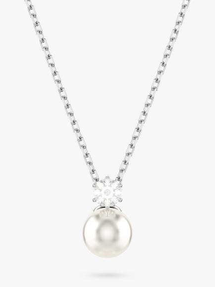 Swarovski Matrix Crystal Pearl Pendant Necklace, Silver/White, Silver/White