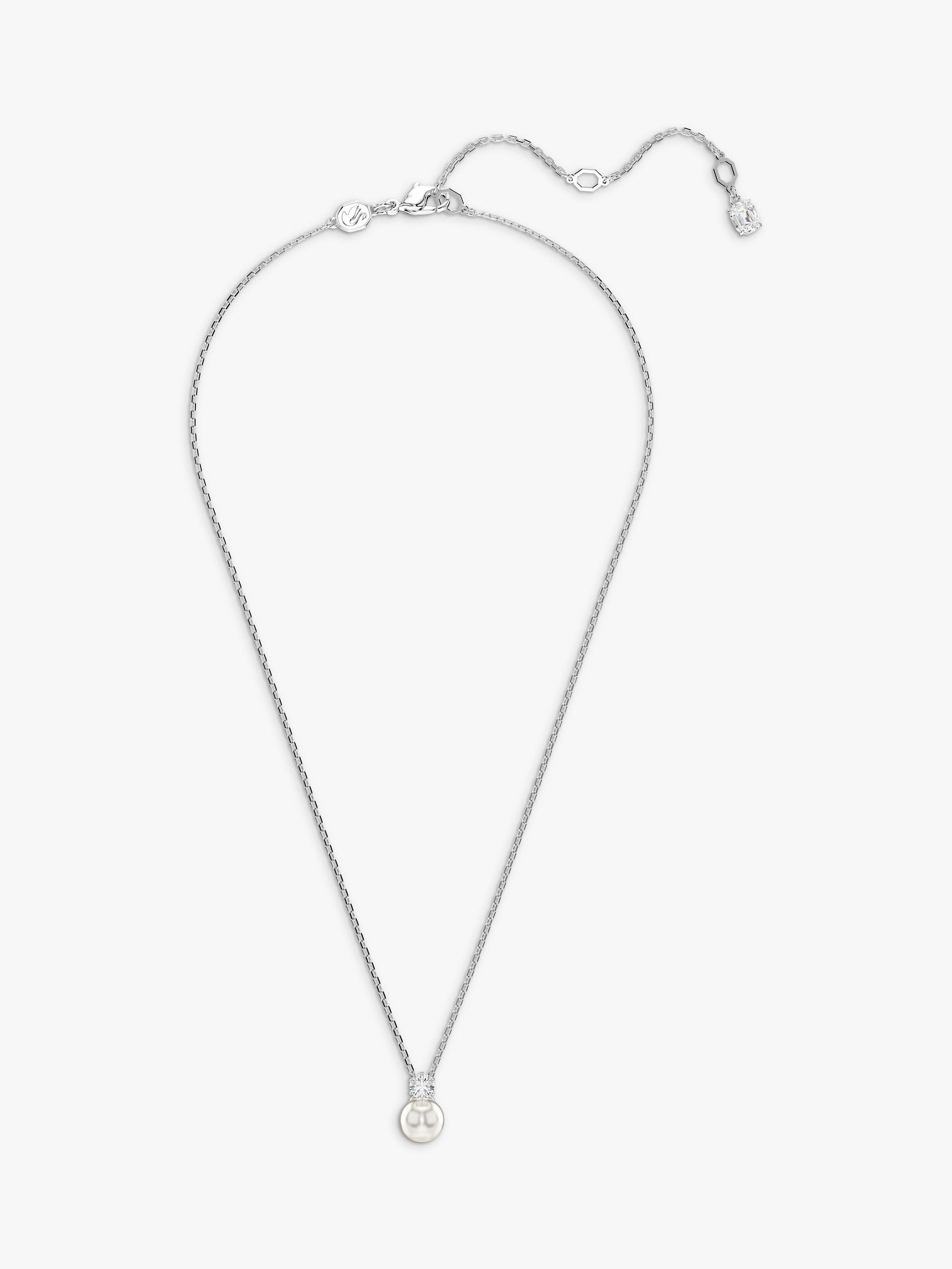 Product image 2 of 5, which shows Swarovski Matrix Crystal Pearl Pendant Necklace, Silver/White