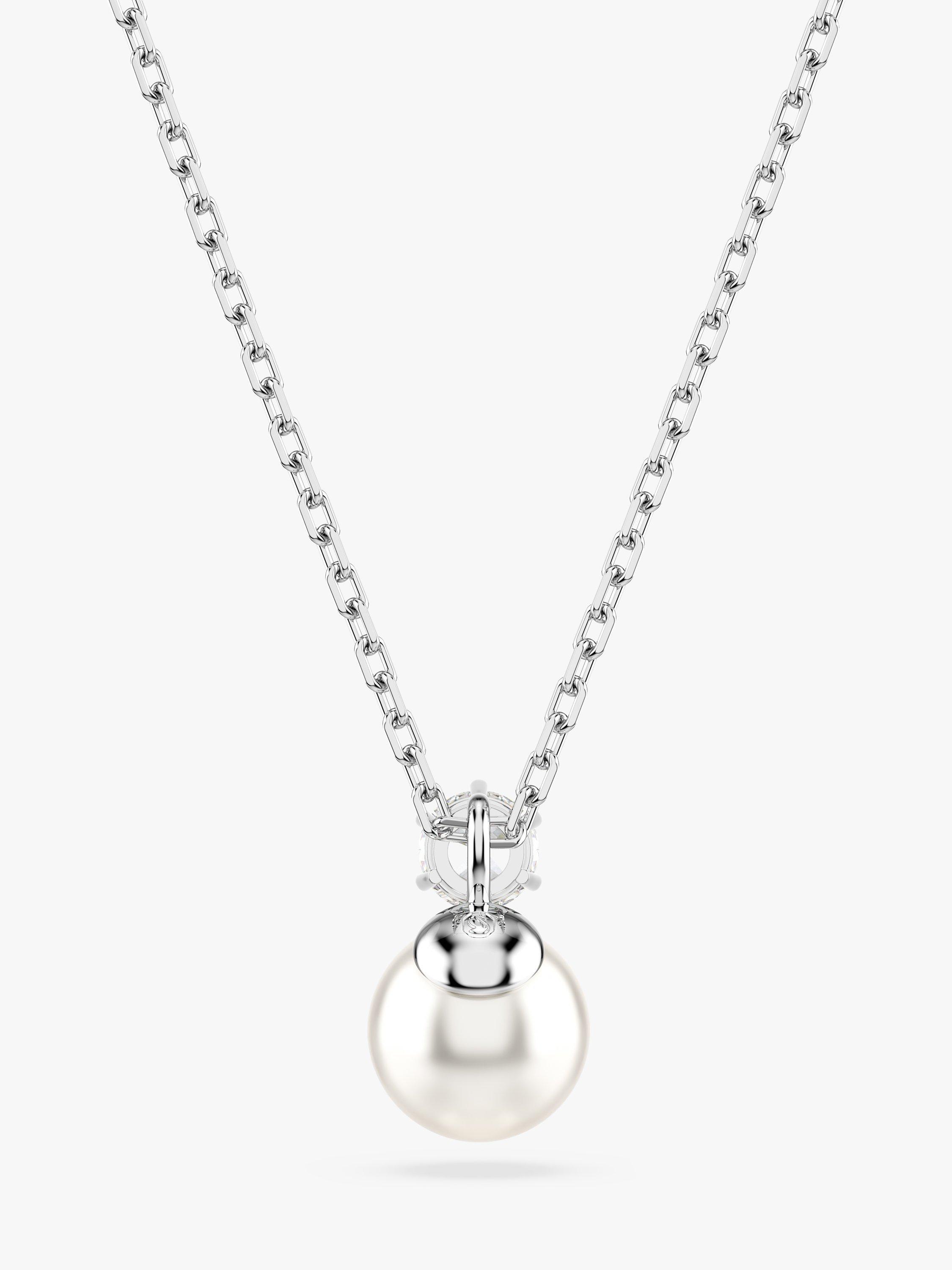 Product image 4 of 5, which shows Swarovski Matrix Crystal Pearl Pendant Necklace, Silver/White