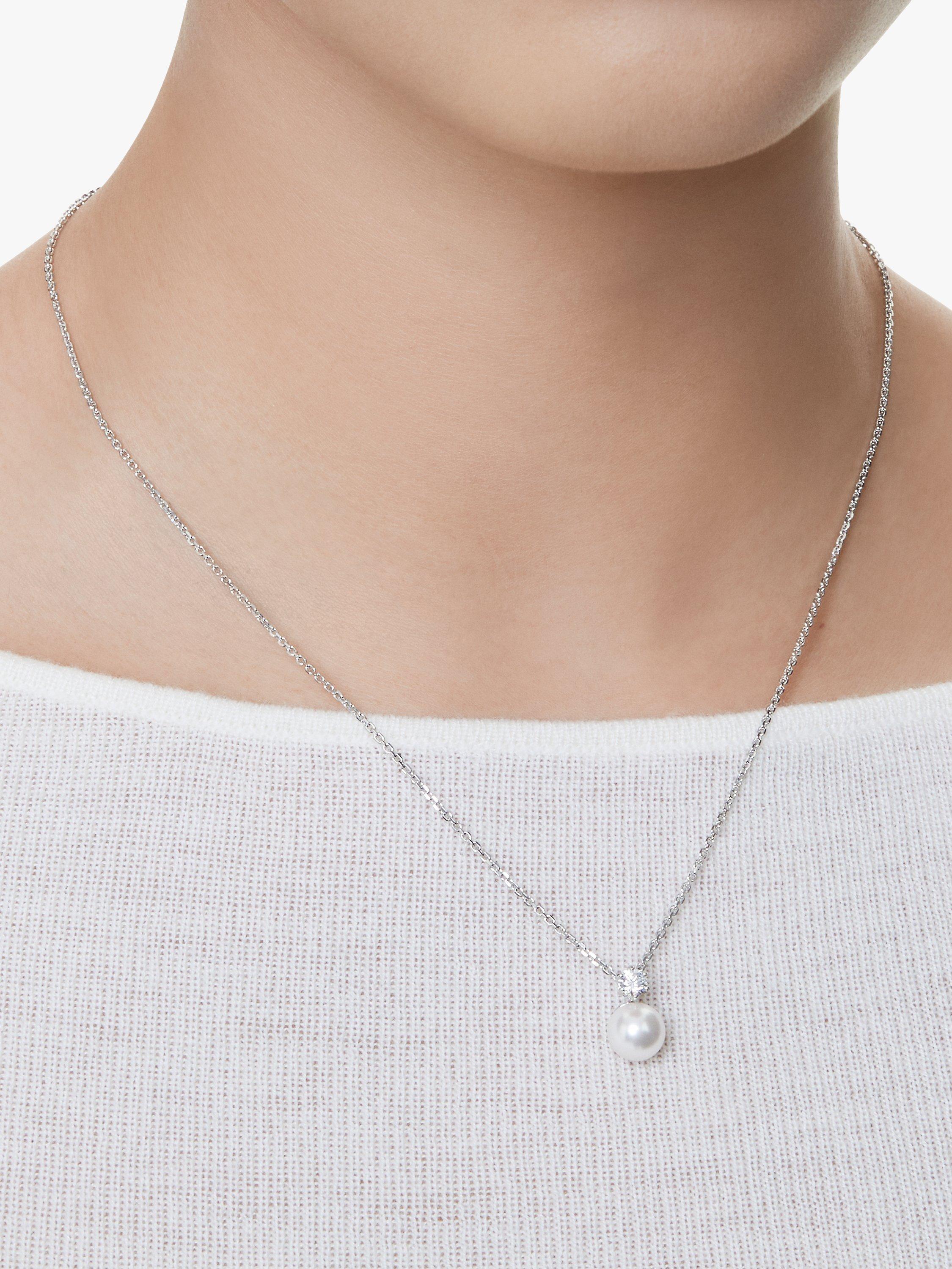 Product image 5 of 5, which shows Swarovski Matrix Crystal Pearl Pendant Necklace, Silver/White