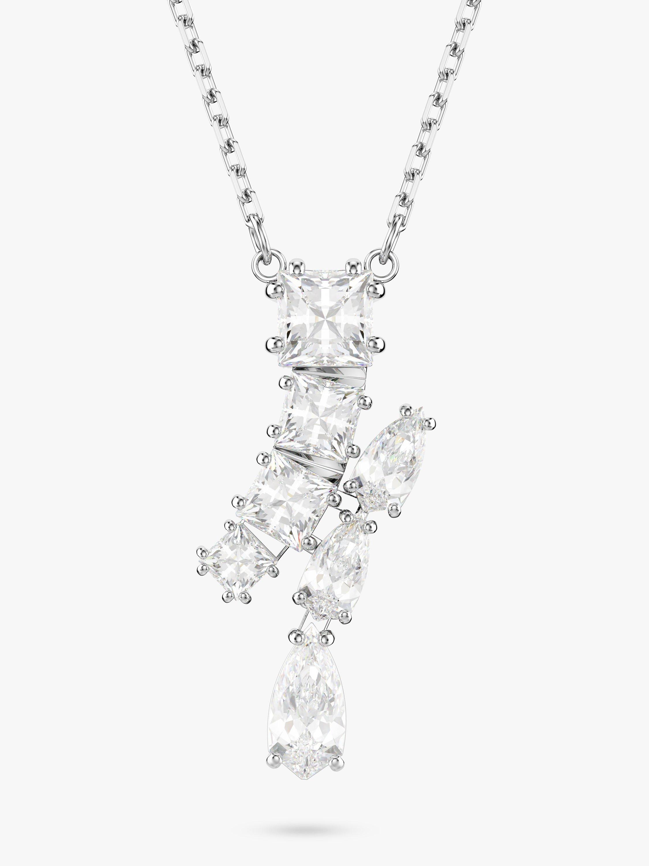 Product image 1 of 4, which shows Swarovski Matrix Mixed Cut Cubic Zirconia Pendant Necklace, Silver
