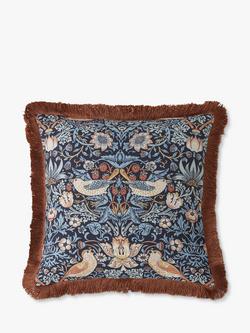 William Morris At Home Strawberry Thief Square Cushion, Blue