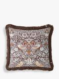 William Morris At Home Strawberry Thief Square Cushion, Chocolate