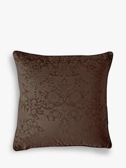 William Morris At Home Strawberry Thief Square Embossed Velvet Cushion, Chocolate