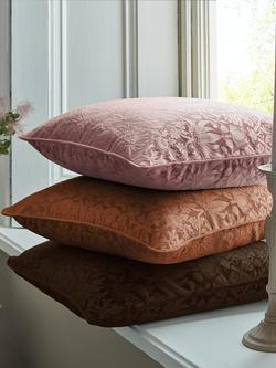 William Morris At Home Strawberry Thief Square Embossed Velvet Cushion - view 2, Chocolate