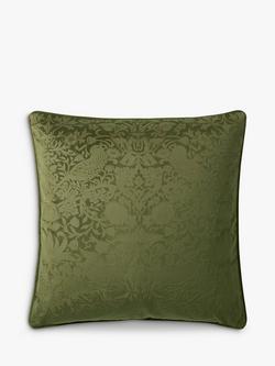 William Morris At Home Strawberry Thief Square Embossed Velvet Cushion, Olive