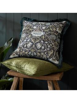 William Morris At Home Strawberry Thief Square Embossed Velvet Cushion - view 2, Olive