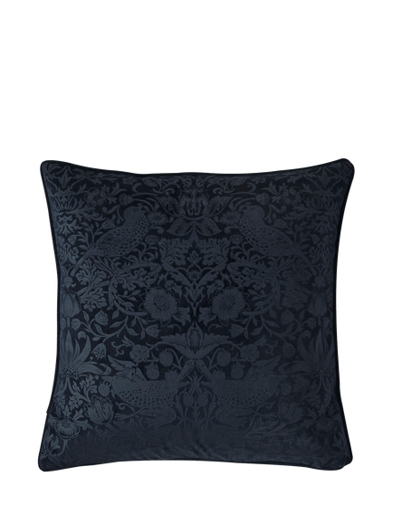 William Morris At Home Strawberry Thief Embossed Velvet Cushion, Blue