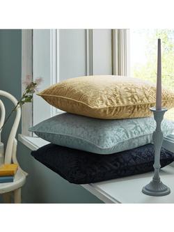 William Morris At Home Strawberry Thief Embossed Velvet Cushion - view 2, Blue