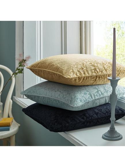 William Morris At Home Strawberry Thief Embossed Velvet Cushion - view 2, Blue
