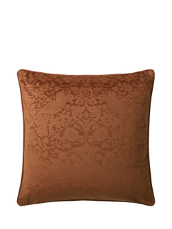 William Morris At Home Strawberry Thief Embossed Velvet Cushion, Saffron