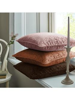 William Morris At Home Strawberry Thief Embossed Velvet Cushion - view 2, Saffron