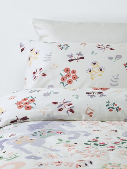 John Lewis Enchanted Unicorn Pure Cotton Reversible Duvet Cover and Pillowcase Set, Single, Pink