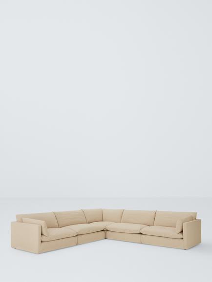 John Lewis Newlyn 5 Seater Corner Sofa, Light Leg, Easy Clean Natural Linen