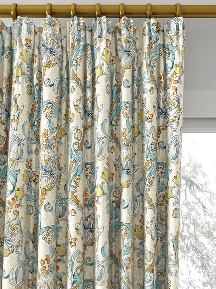 Clarke & Clarke Golden Lily Made to Measure Curtains or Roman Blind, Linen/Teal - view 2, Linen/Teal