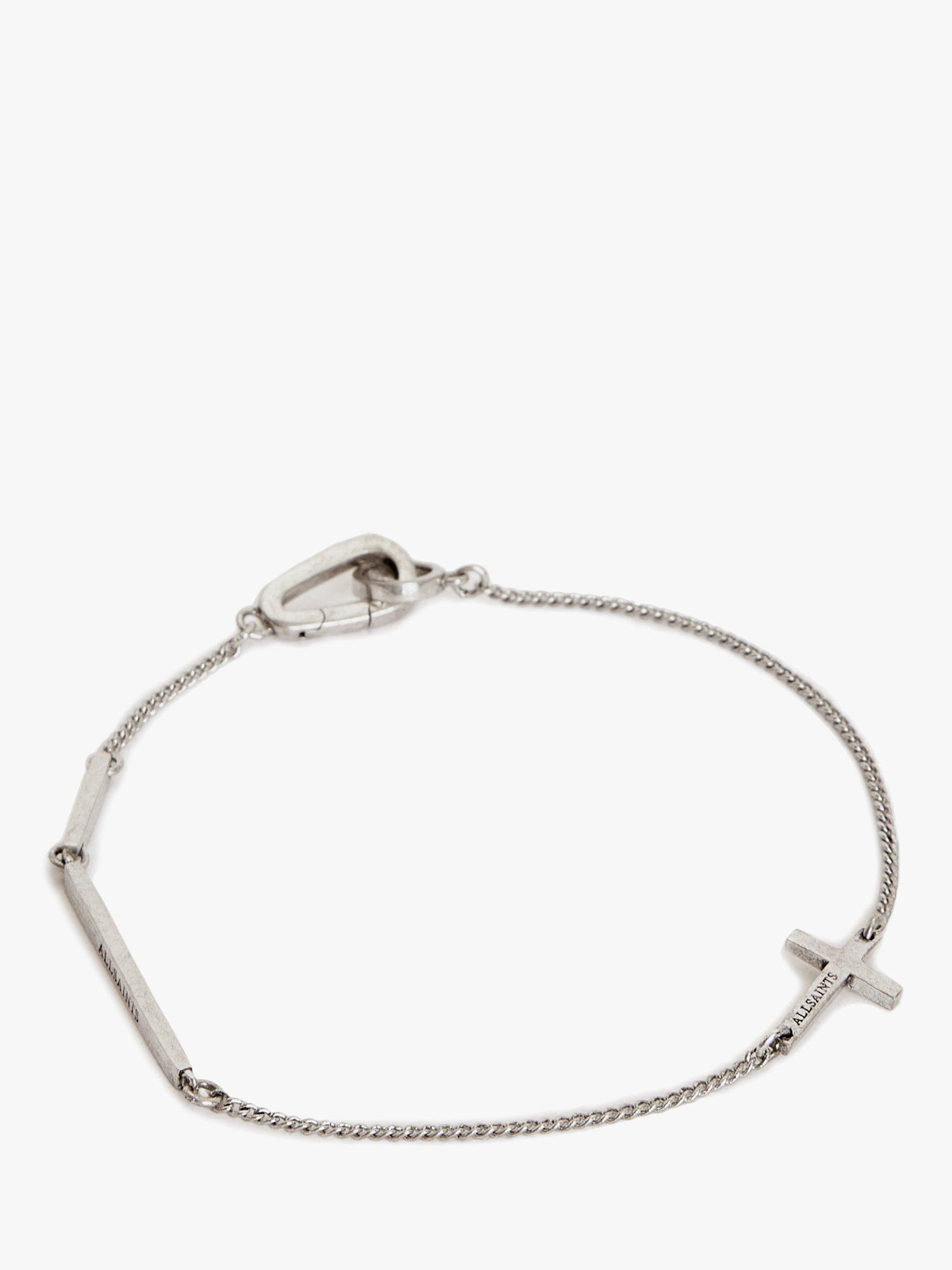 Product image 3 of 5, which shows AllSaints Minimal Cross and Bar Refined Chain Bracelet, Warm Silver