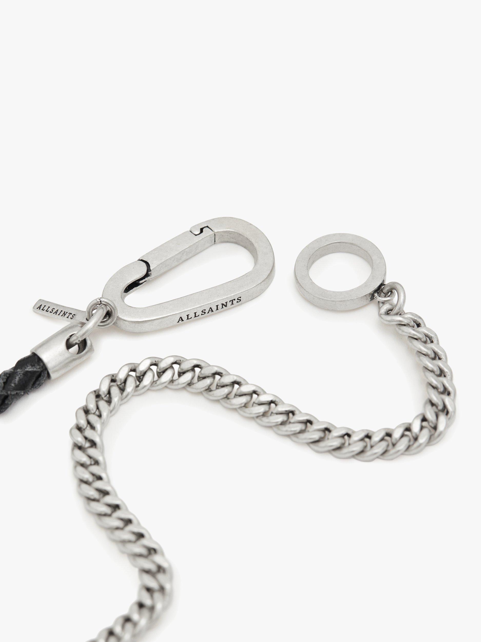 Product image 2 of 5, which shows AllSaints Leather Cord Curb Chain Bracelet, Warm Silver/Black
