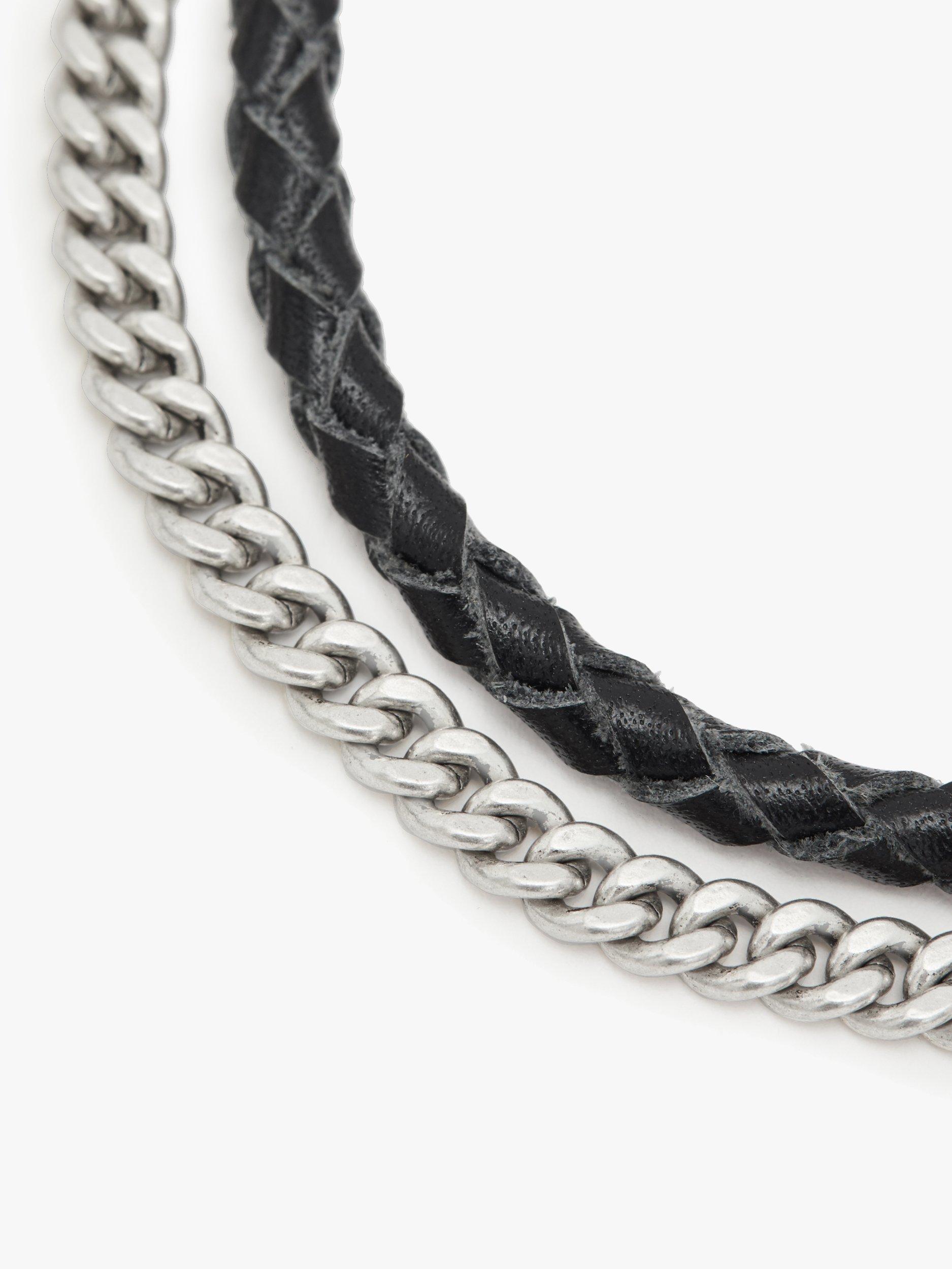 Product image 4 of 5, which shows AllSaints Leather Cord Curb Chain Bracelet, Warm Silver/Black