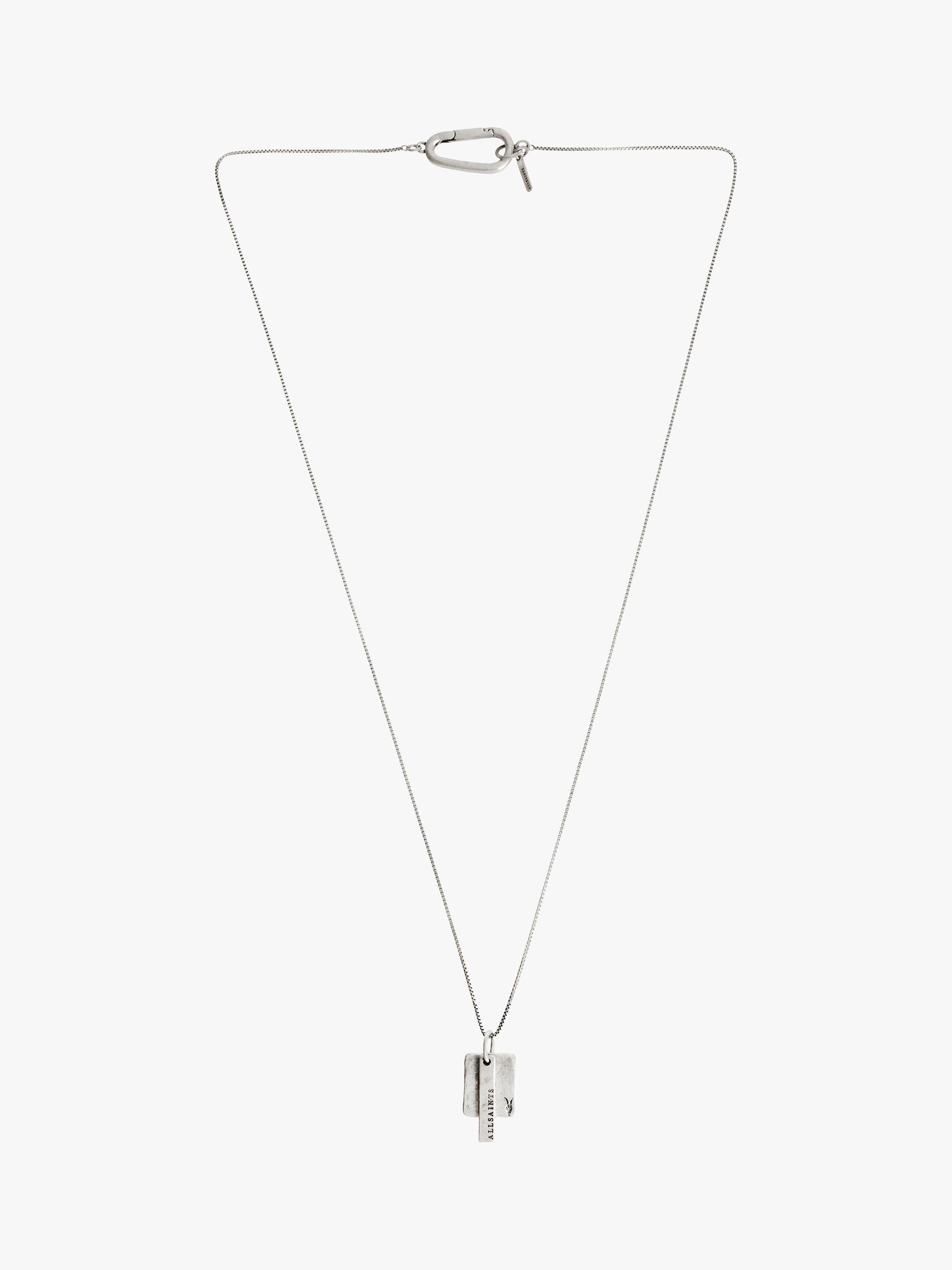 Product image 1 of 4, which shows AllSaints Tag Pendant Box Chain Necklace, Warm Silver