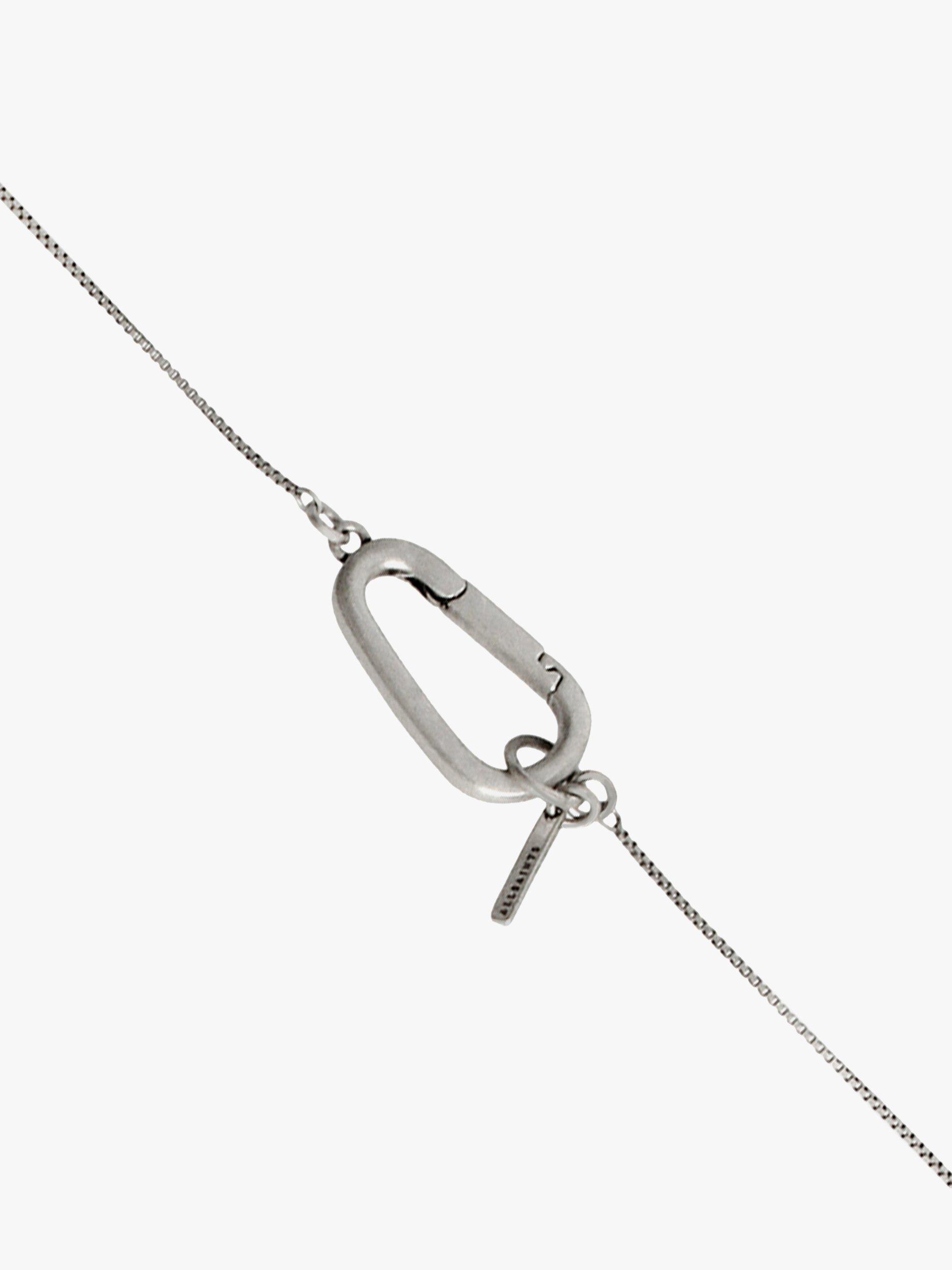 Product image 2 of 4, which shows AllSaints Tag Pendant Box Chain Necklace, Warm Silver