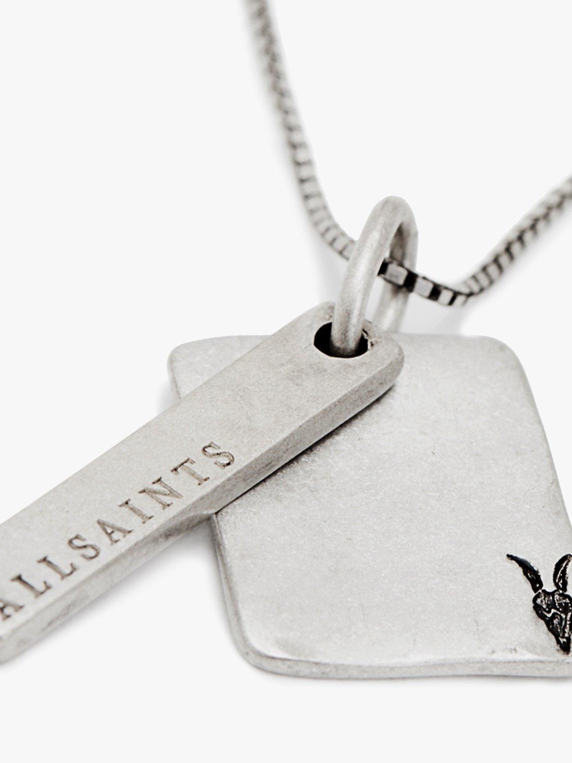 Product image 3 of 4, which shows AllSaints Tag Pendant Box Chain Necklace, Warm Silver