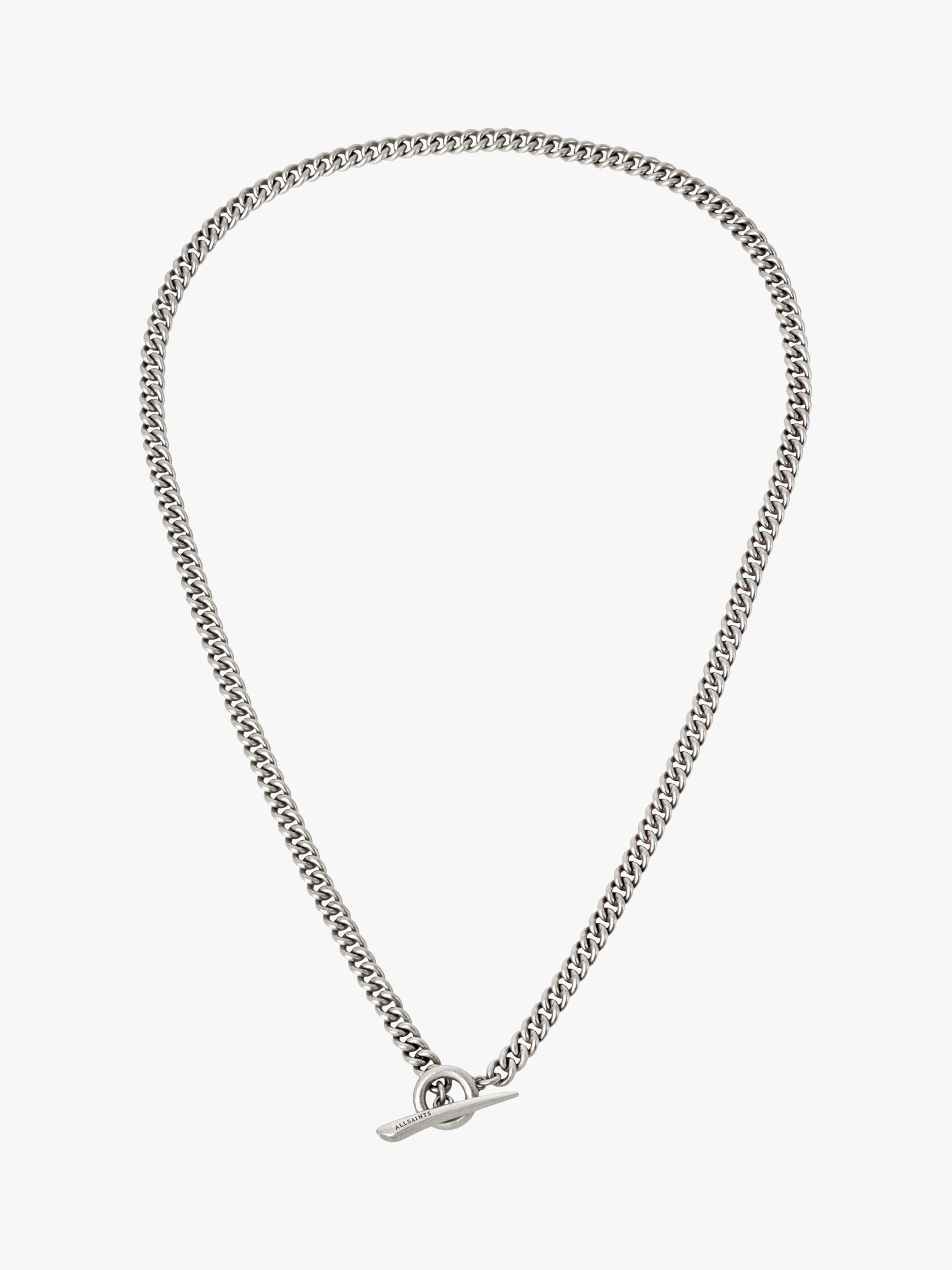 Product image 1 of 4, which shows AllSaints Refined Curb Chain Collar Necklace, Warm Silver
