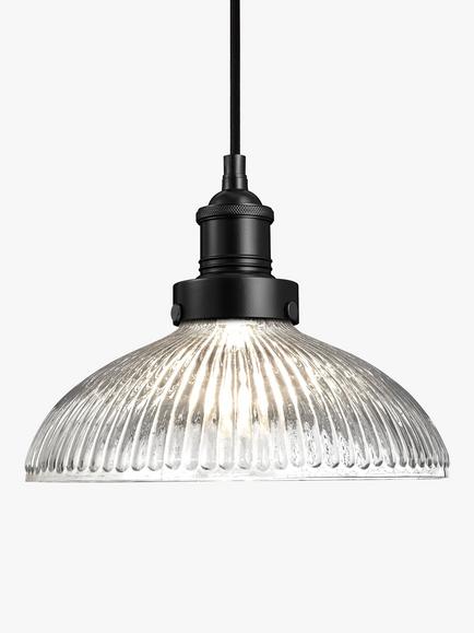 Industville Brooklyn Glass Dome Pendant Ceiling Light, 30cm, Black