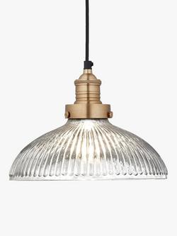 Industville Brooklyn Glass Dome Pendant Ceiling Light, 30cm, Glass & Brass