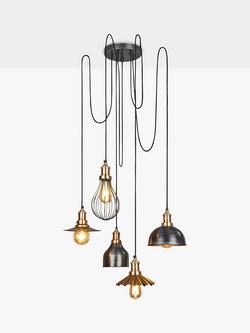 Industville Brooklyn 5 Wire Spider Pendant Ceiling Light, Brass/Pewter