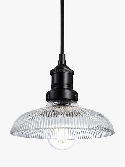 Industville Brooklyn Glass Dome Pendant Ceiling Light, 20cm, Black