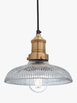Industville Brooklyn Glass Dome Pendant Ceiling Light, 20cm, Brass