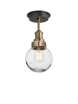 Industville Brooklyn Outdoor/Bathroom Flush Mount Glass Globe Ceiling Light, Brass
