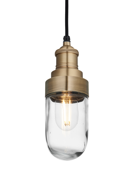 Industville Brooklyn Outdoor/Bathroom Glass Pendant Ceiling Light, Brass, Brass
