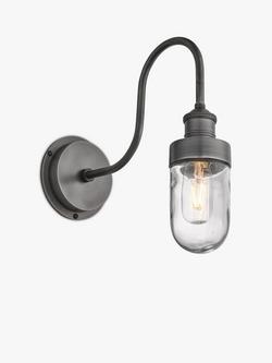 Industville Swan Neck Glass Tube Outdoor/Bathroom Wall Light, Pewter