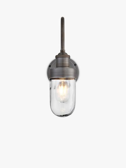 Industville Swan Neck Glass Tube Outdoor/Bathroom Wall Light - view 2, Pewter