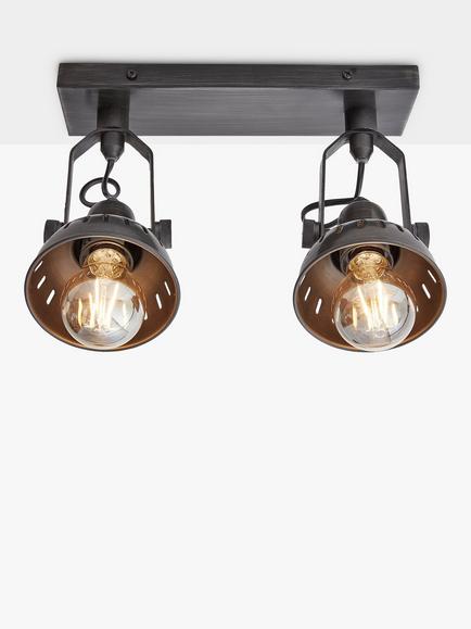 Industville Swivel Double Spotlight Flush Ceiling/Wall Light, Pewter - view 2, Pewter