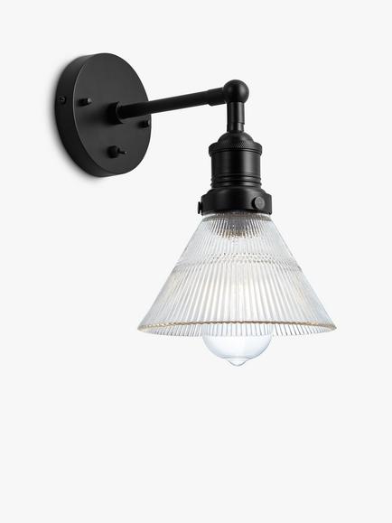 Industville Brooklyn Glass Funnel Wall Light, Glass & Black