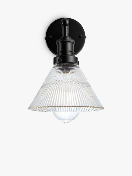 Industville Brooklyn Glass Funnel Wall Light - view 2, Glass & Black