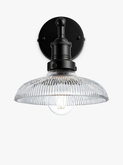 Industville Brooklyn Glass Dome Wall Light, Glass & Black