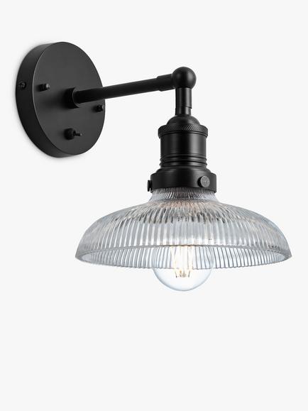 Industville Brooklyn Glass Dome Wall Light - view 2, Glass & Black