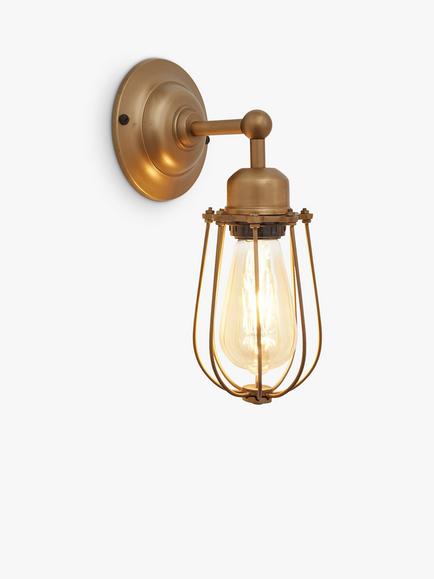 Industville Orlando Wire Cage Wall Light, Brass