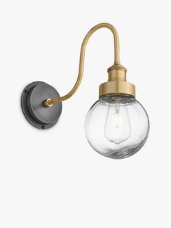 Industville Swan Neck Glass Globe Outdoor/Bathroom Wall Light, Brass