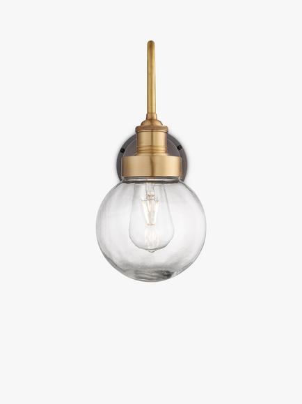 Industville Swan Neck Glass Globe Outdoor/Bathroom Wall Light - view 2, Brass