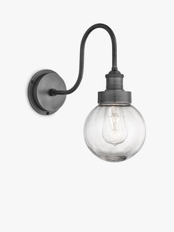 Industville Swan Neck Glass Globe Outdoor/Bathroom Wall Light, Pewter