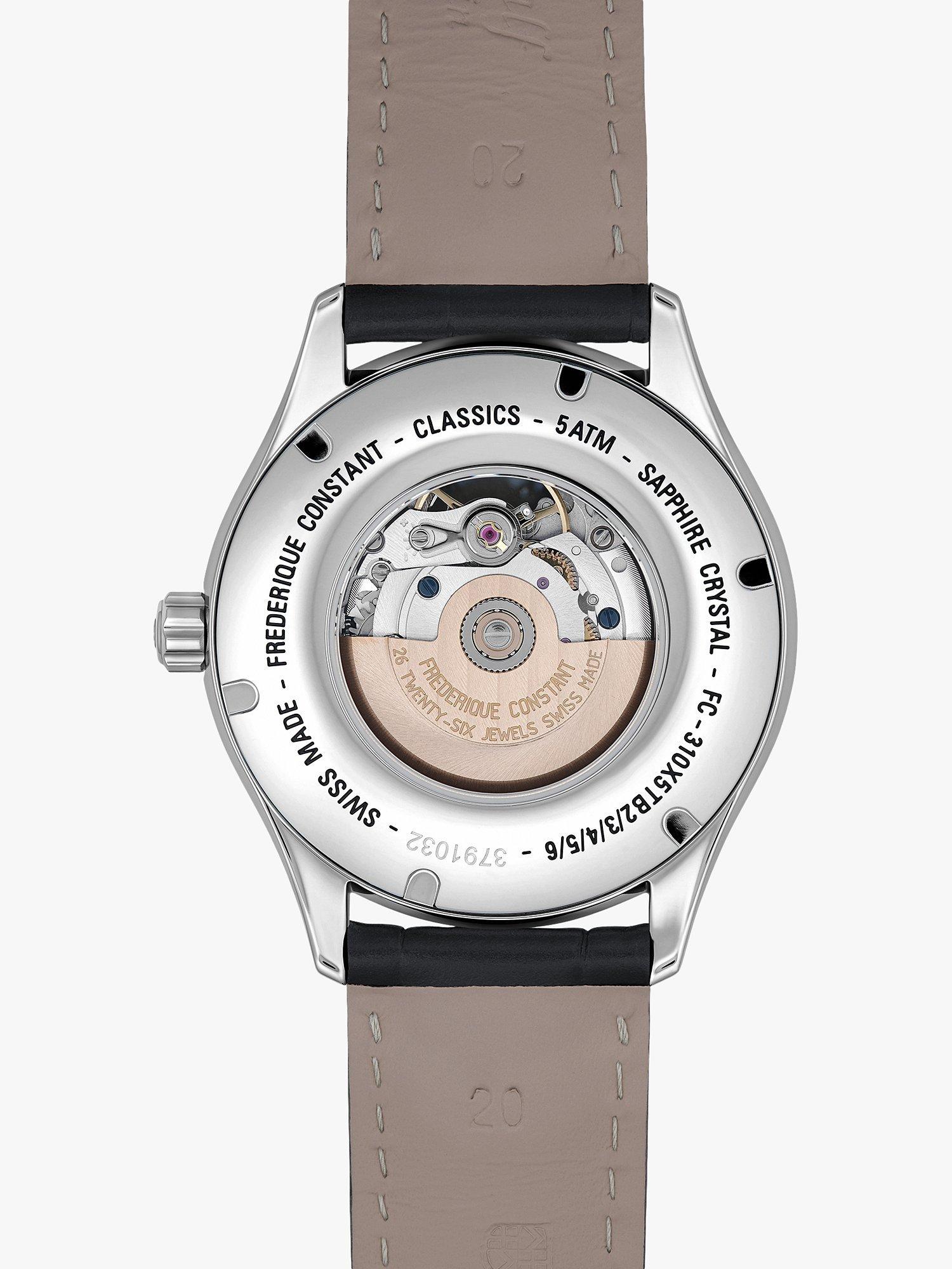 Product image 3 of 5, which shows Frederique Constant FC-310MC5B6 Men's Classics Automatic Heart Beat Moonphase Leather Strap Watch, Black/Silver