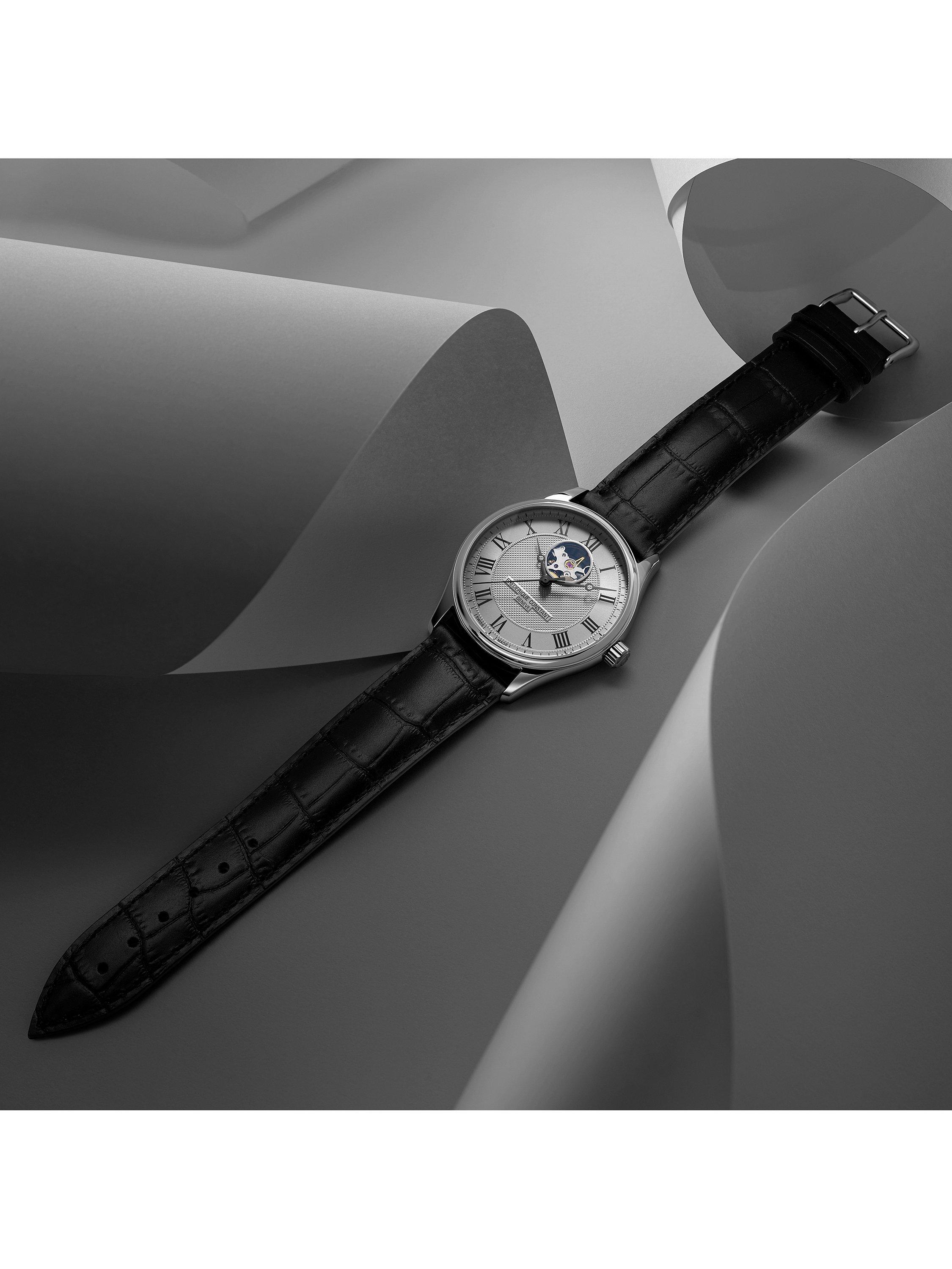 Product image 4 of 5, which shows Frederique Constant FC-310MC5B6 Men's Classics Automatic Heart Beat Moonphase Leather Strap Watch, Black/Silver