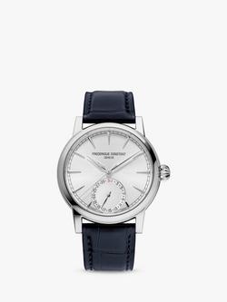 Frederique Constant FC-706S3H6 Classic Date Manufacture Sports Leather Strap Watch, Silver/Blue, Silver/Blue