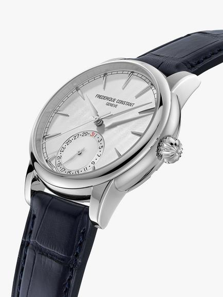 Frederique Constant FC-706S3H6 Classic Date Manufacture Sports Leather Strap Watch, Silver/Blue - view 2, Silver/Blue