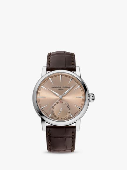 Frederique Constant FC-706 Men's Classic Date Manufacture Leather Strap Watch, Salmon/Silver, Silver
